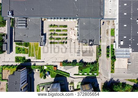 Aerial View Of The Public Space On The Roof Of The Shopping Mall In Espoo, Finland.