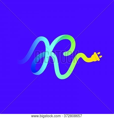 K Letter Logo With Curl Cable And Plug Adapter. Vector Typeface For Energy Labels, Wire Headlines, P