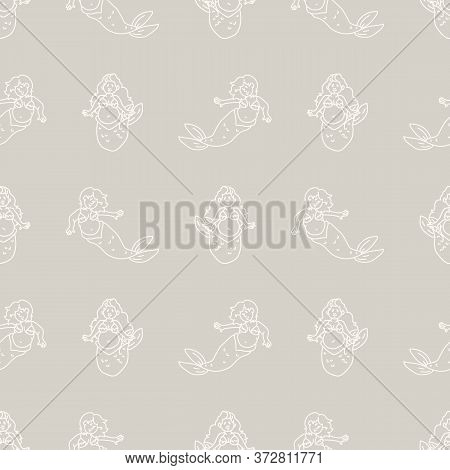 Seamless Background Two Swimming Mermaids Gender Neutral Baby Pattern. Simple Whimsical Minimal Eart