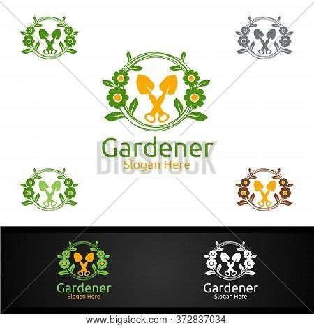 Botanical Gardener Logo With Green Garden Environment Or Botanical Agriculture Design Illustration