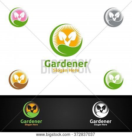 Rise Gardener Logo With Green Garden Environment Or Botanical Agriculture Design Illustration