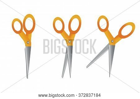 Vector Illustration Of A Set Of Open Scissors. Flat Image Cut With Scissors. Sharp Office Items. Sto