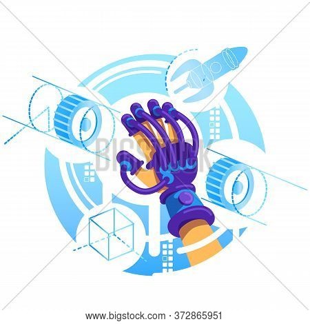 Vr Glove 2d Vector Web Banner, Poster. Device For Interactive Experience With Ar Flat Object On Cart