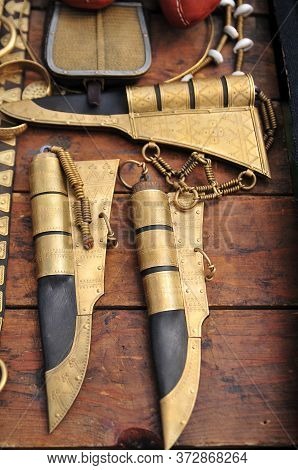 Medieval Knives In The Scabbard Close Up