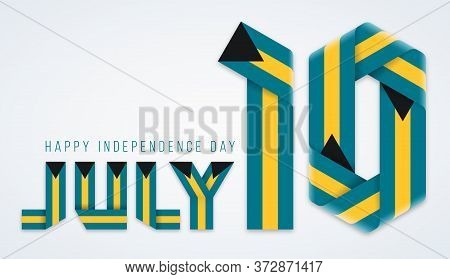Congratulatory Design For July 10, The Bahamas Independence Day. Text Made Of Bended Ribbons With Ba