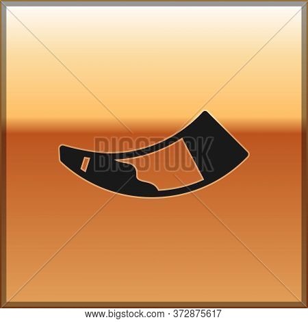 Black Hunting Horn Icon Isolated On Gold Background. Vector