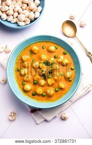 Lotus Seeds Peas Curry Or Phool Makhana Masala Sabzi.