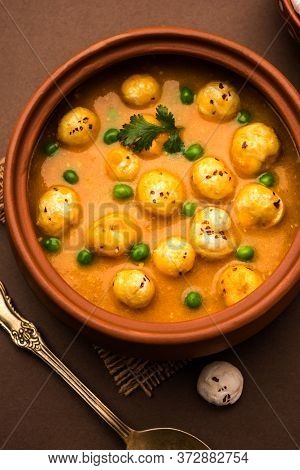 Lotus Seeds Peas Curry Or Phool Makhana Masala Sabzi.