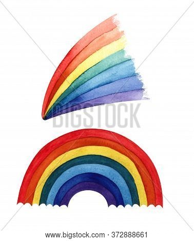 Watercolor Rainbow. Hand Drawn Colors Stroke Isolated On Whitebac Kground.