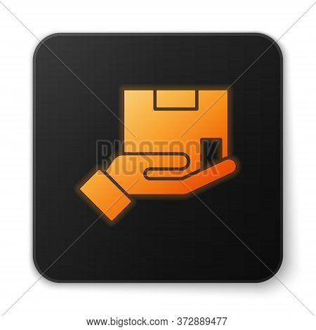 Orange Glowing Neon Delivery Insurance Icon Isolated On White Background. Insured Cardboard Boxes Be