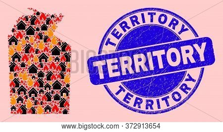 Flame And Realty Composition Australian Northern Territory Map And Territory Dirty Stamp Seal. Vecto