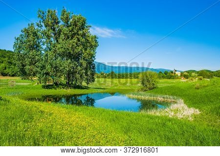Beautiful Green Landscape In Lika Region On Svica Lake, Croatia
