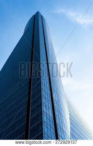 Madrid, Spain - June 14, 2020: Skyscraper Against Blue Sky In Four Towers Business Area. Torre Espac