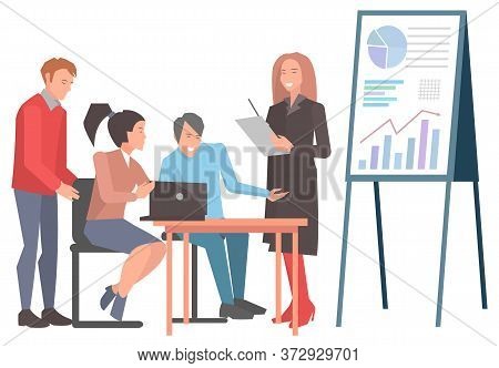 Business Seminar Vector, People Learning New Information. Conference Meeting Of Professionals And Ex