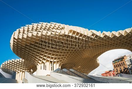 SEVILLA, SPAIN - January 13, 2018: Metropol Parasol is a wooden structure located at La Encarnacion square, in the old quarter of Seville, Spain
