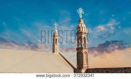 Midyat, Mardin, Turkey - January 2020: Architectural Details Of Mor Gabriel Deyrulumur Monastry. It 