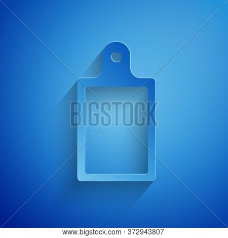 Paper Cut Cutting Board Icon Isolated On Blue Background. Chopping Board Symbol. Paper Art Style. Ve