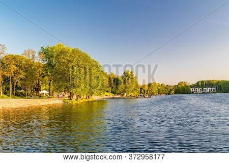 Olsztyn, Poland - May 31, 2020: Sunset On The Beach On Ukiel Lake.