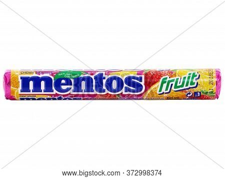 Bucharest, Romania - April 11, 2016. Mentos Chewy Dragees Fruit. Mentos Is Produced By Perfetti Van 