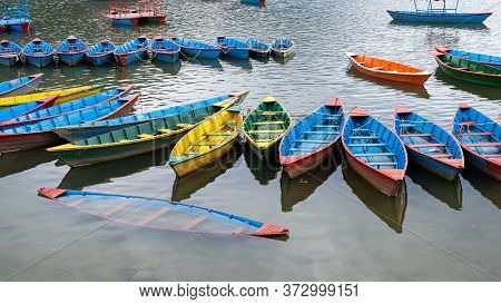 Colored Wooden Boats Phewa Lake, Fewa Lake, Podhara Nepal