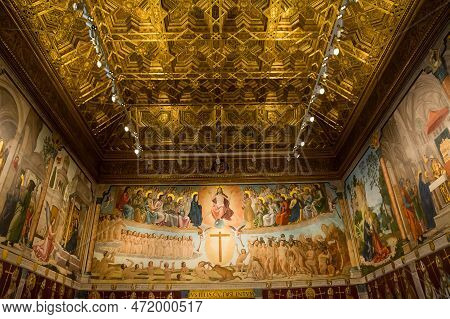 A Room Completely Frescoed With Religious Subjects, Inside Toledo Cathedral, Spain.