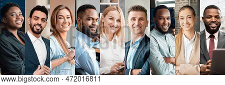 Set Of Portraits Of Smiling Multiethnic Young People