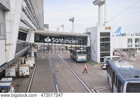 Buenos Aires, Argentina, November 18, 2022: Jorge Newbery International Airport Scene, Bridge Tunnel