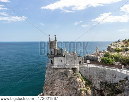 Crimea Swallows Nest Castle On The Rock Over The Black Sea. It Is A Tourist Attraction Of Crimea. Am