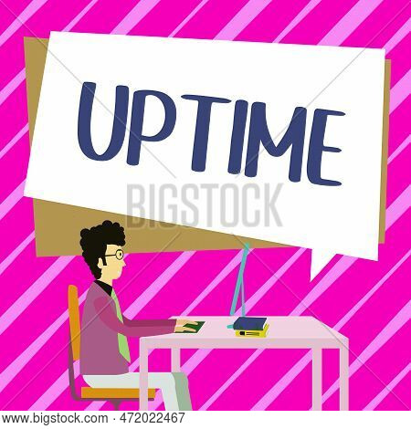 Hand Writing Sign Uptime. Business Concept Time During Which Machine Especially Computer Is In Opera