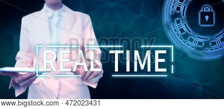 Sign Displaying Real Time. Business Approach The Actual Time During Which A Processes Or Events Occu