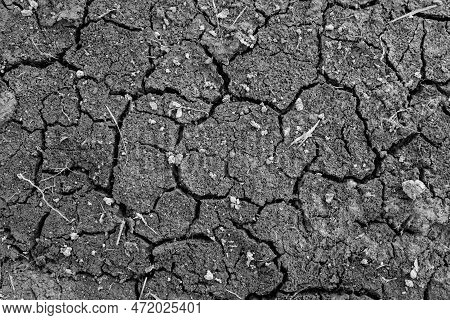 Crack Land, Close-up. Crackered Earth Texture. Background Of Soil With Cracks For Publication, Desig
