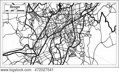 Braga Portugal City Map In Retro Style. Outline Map. Vector Illustration.