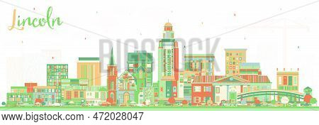 Lincoln Nebraska City Skyline With Color Buildings. Vector Illustration. Business Travel And Tourism