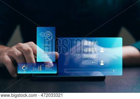 Concept Humans Work With Artificial Intelligence, Humans Use Intelligent Ai Technology Enter Command