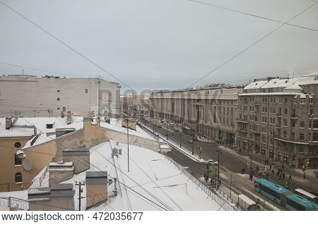 Russia, St. Petersburg, The Famous Roofs Of The City In The Snow