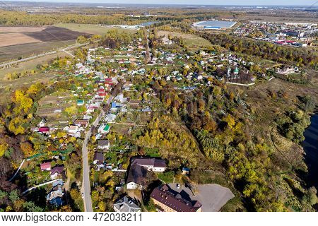 View From A High Altitude Of Rural Buildings In The Roshcha Microdistrict On The Outskirts Of The Ci