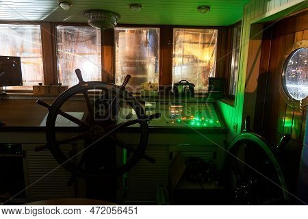 Deckhouse Of A Small Ship During Night Duty