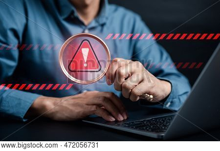 System Warning Caution Sign For Notification Error And Maintenance Concept. Cyber Attack On Computer