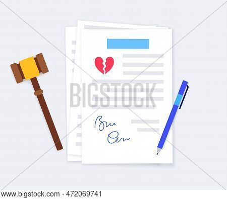 Divorce Certificate Concept. Official Paperwork Process Of Terminating A Marriage Or Marital Union. 