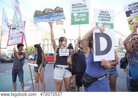 Buenos Aires, Argentina; March 3, 2023: Global Climate Strike. Young Activists Protesting, Holding E