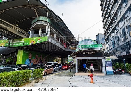 Kuala Lumpur, Malaysia - December 2022: Mrt Bukit Bintang Station In Kuala Lumpur.  Bukit Bintang Is