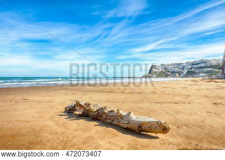 Amazing Peschici With Wide Sandy Beach In Puglia, Adriatic Coast Of Italy. Location: Peschici, Garga