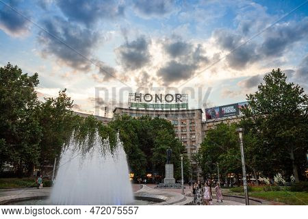 Belgrade, Serbia - June 14, 2022: Dom Sindikata Building, On Trg Nikole Pasica Square. This Union Ha