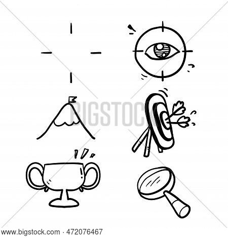 Hand Drawn Vision Mission Icon, Concept Goal Company, Value Statement, Purpose, Doodle Line Web Symb