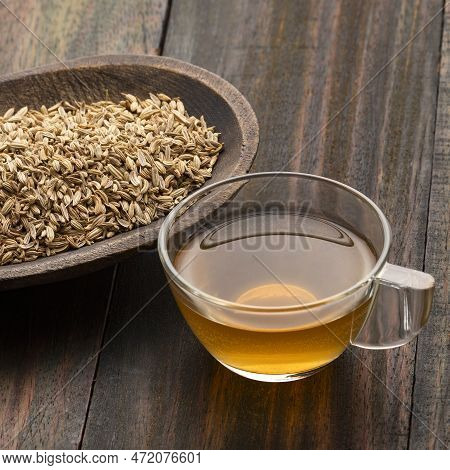 Herbal Infusion Fennel Tea In Glass Cup And Glass Tea - Foeniculum Vulgare