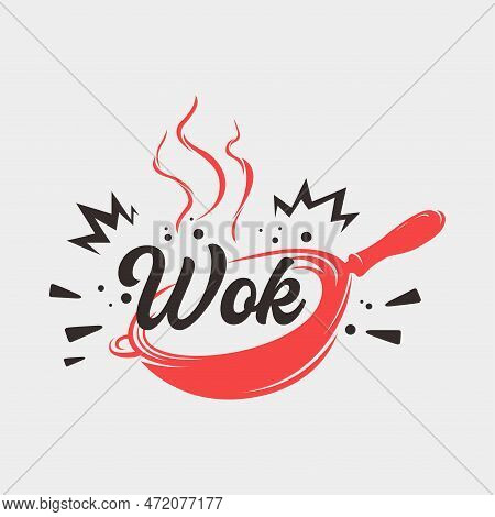 Wok Pan Illustration Vector Logo  Traditional Frying Pan Griddle For Noodle Chinesse Food