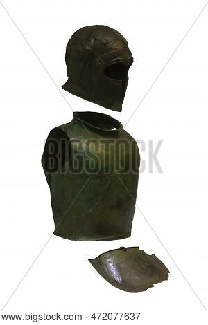 Bronze Hamlet Of The ''corinthian'' Type With Hammered Image Of Two Winged Horses. Cuirass Of Rather