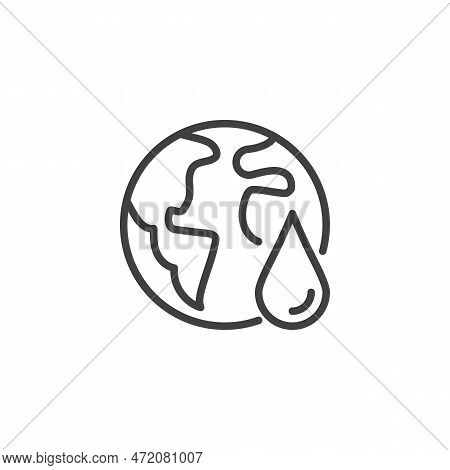 Save Water Balance Line Icon. Linear Style Sign For Mobile Concept And Web Design. Earth Globe And W