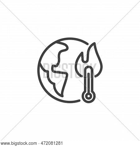 Global Warming Line Icon. Linear Style Sign For Mobile Concept And Web Design. Earth Globe And Therm