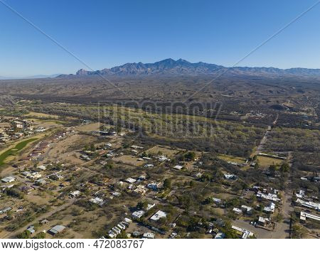 Santa Rita Mountains Aerial View Including Mount Hopkins And Mount Wrightson From Town Of Tubac In S